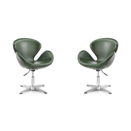 MANHATTAN COMFORT Raspberry Faux Leather Adjustable Swivel Chair in Forest Green and Polished Chrome (Set of 2) 2-AC038-FG